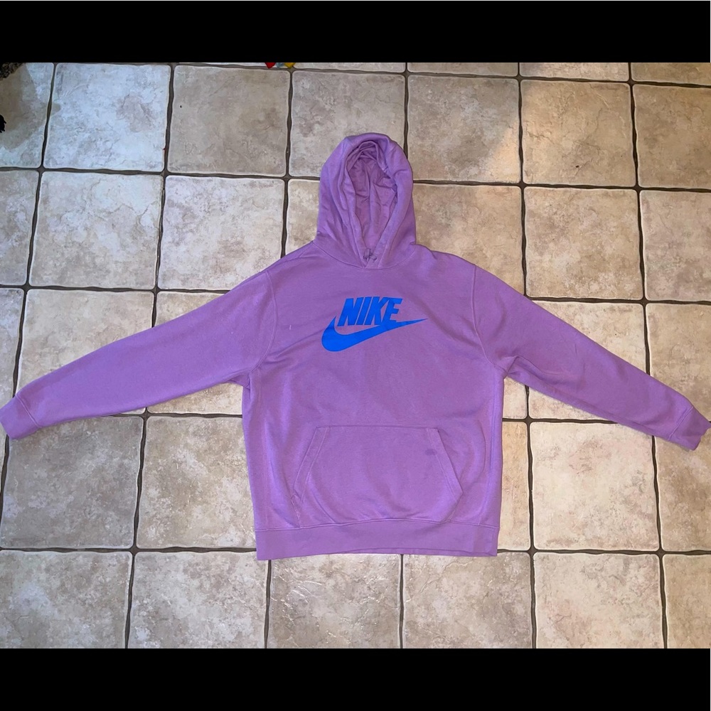 Nike Mens XL light purple hooded sweatshirt with blue writing, an original!